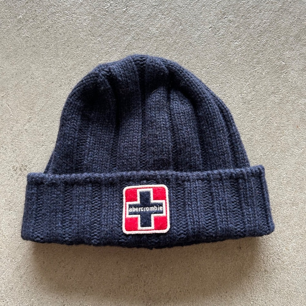 Vintage 90s Abercrombie & Fitch Beanie Hat Cap One Size Navy Blue Wool Knit Ski